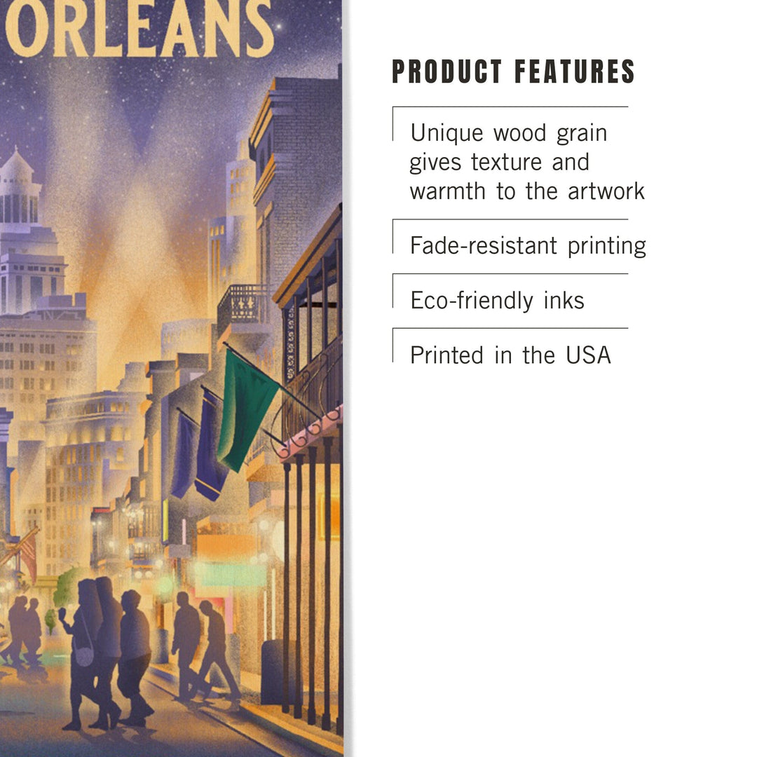 New Orleans, Louisiana, Lithograph, City Series, Bourbon Street Wood Lantern Press 