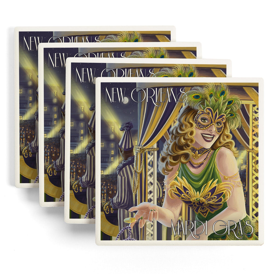 New Orleans, Louisiana, Mardi Gras, Lantern Press Artwork, Coaster Set Coasters Lantern Press 