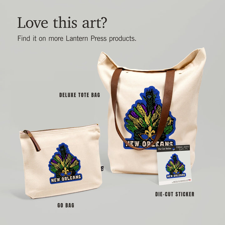 New Orleans, Louisiana, Marti Gras, Scratchboard, Contour, Vinyl Sticker Sticker Lantern Press 