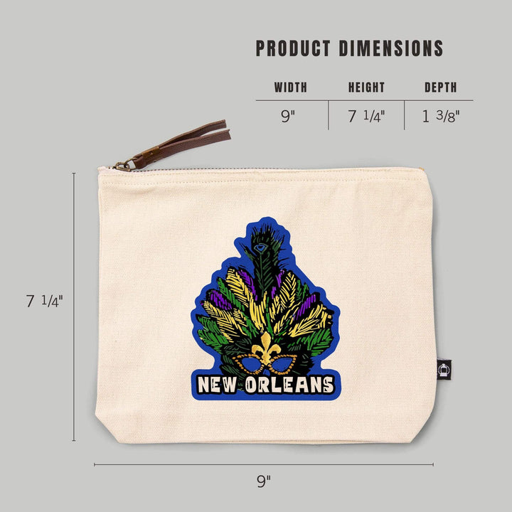 New Orleans, Louisiana, Marti Gras, Scratchboard,, Organic Cotton Zipper Pouch, Go Bag Go Bag Lantern Press 