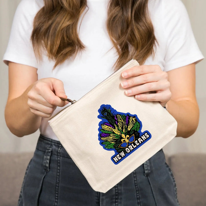 New Orleans, Louisiana, Marti Gras, Scratchboard,, Organic Cotton Zipper Pouch, Go Bag Go Bag Lantern Press 