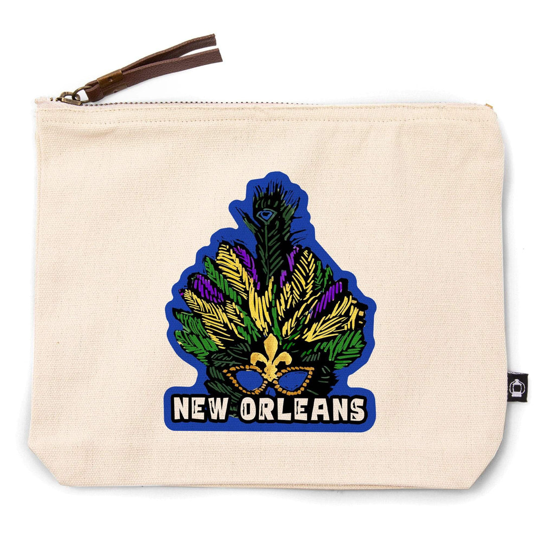 New Orleans, Louisiana, Marti Gras, Scratchboard,, Organic Cotton Zipper Pouch, Go Bag Go Bag Lantern Press 