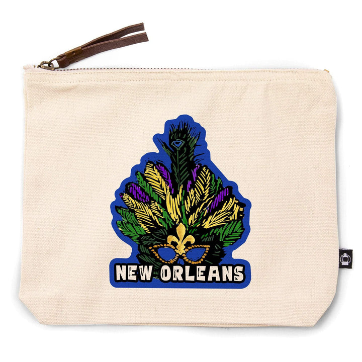 New Orleans, Louisiana, Marti Gras, Scratchboard,, Organic Cotton Zipper Pouch, Go Bag Go Bag Lantern Press 