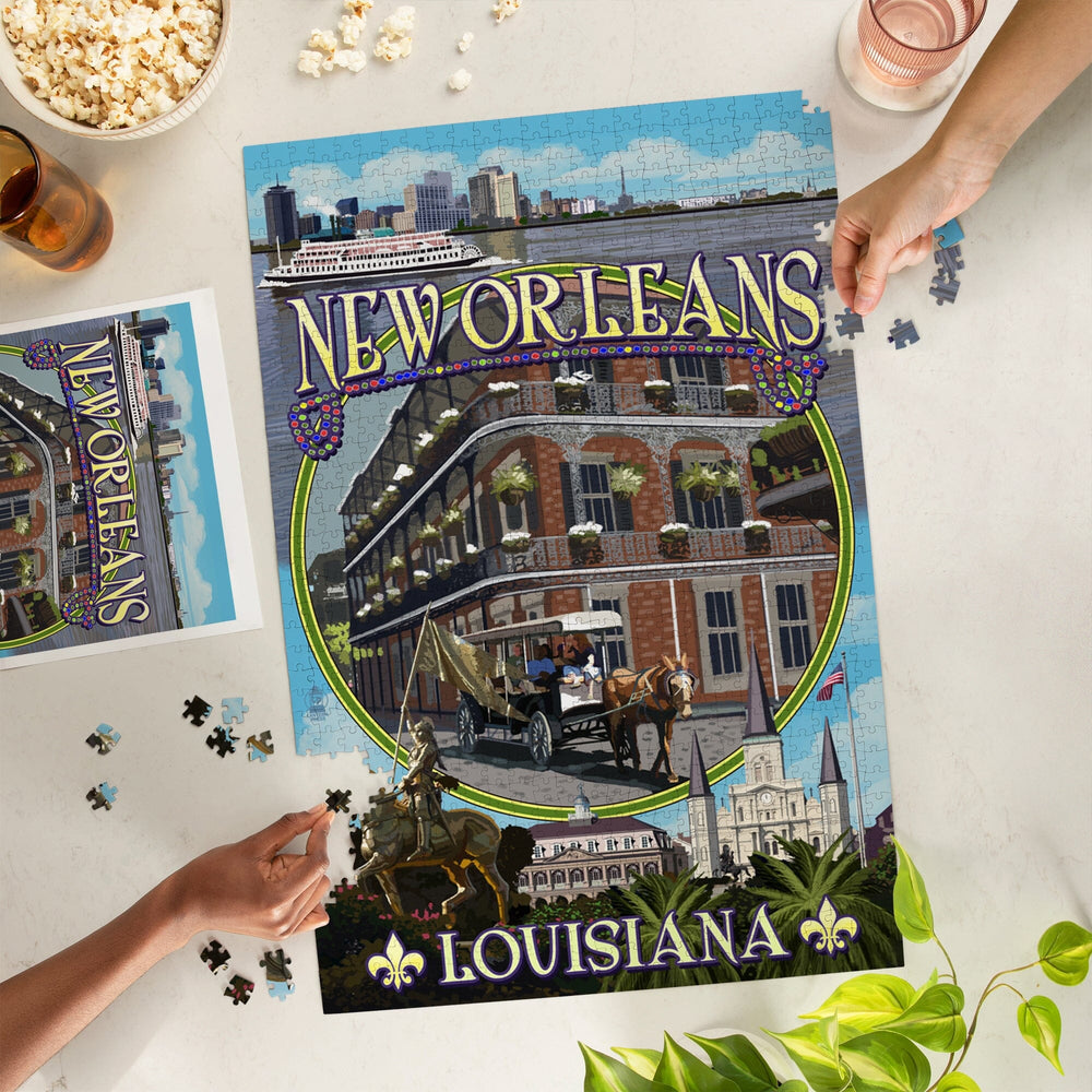 New Orleans, Louisiana, Montage, Jigsaw Puzzle Puzzle Lantern Press 