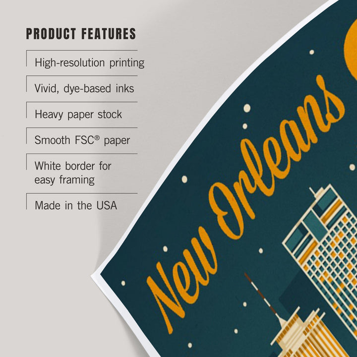 New Orleans, Louisiana, Retro Skyline, Art & Giclee Prints Art Lantern Press 