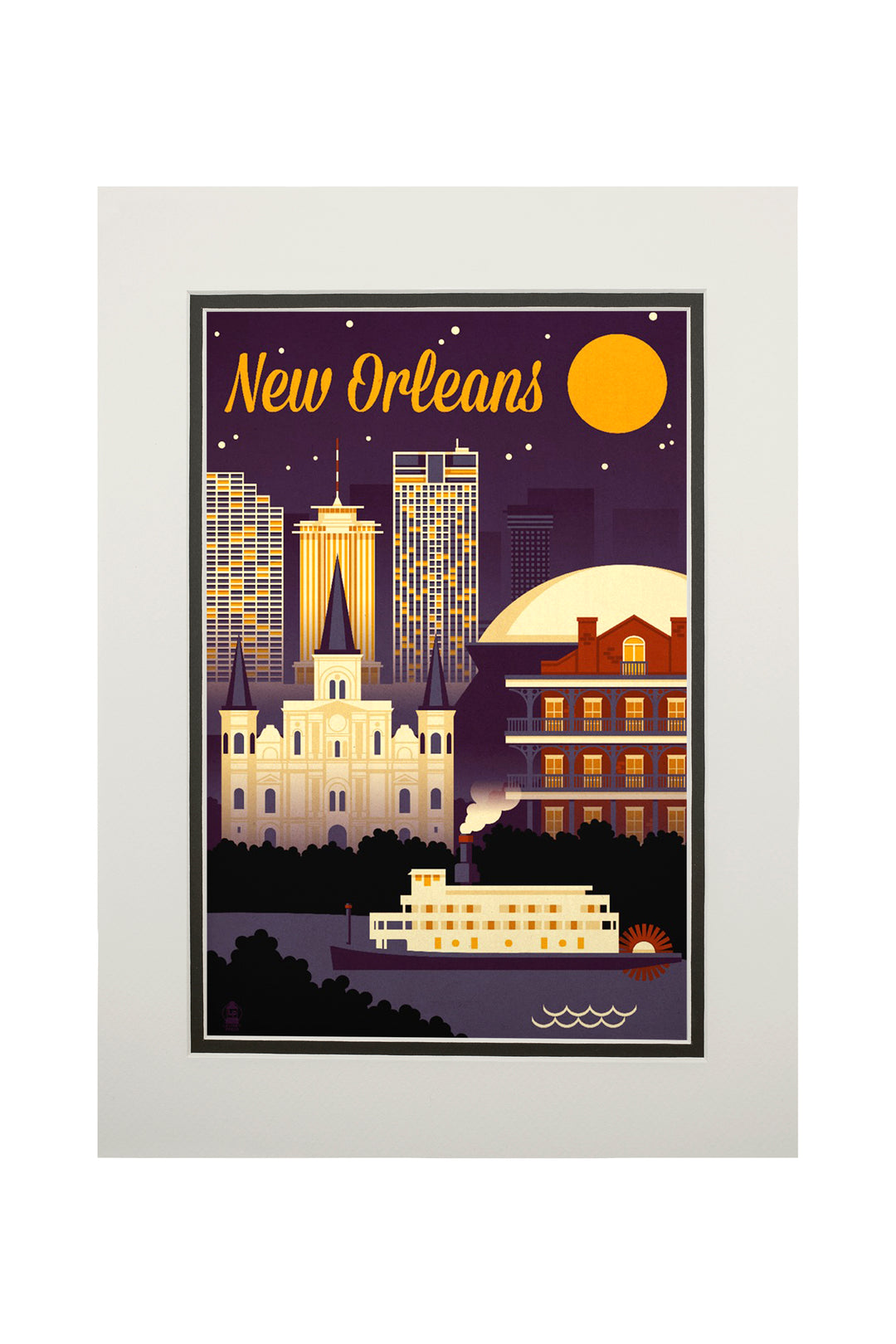 New Orleans, Louisiana, Retro Skyline Chromatic Series, Art & Giclee Prints Art Lantern Press 11 x 14 Matted Art Print 