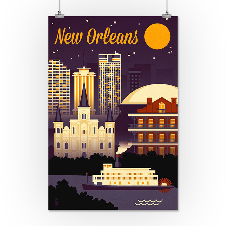 New Orleans, Louisiana, Retro Skyline Chromatic Series, Art & Giclee Prints Art Lantern Press 24 x 36 Giclee Print 
