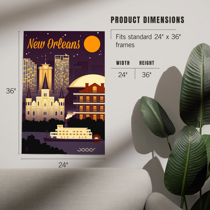 New Orleans, Louisiana, Retro Skyline Chromatic Series, Art & Giclee Prints Art Lantern Press 