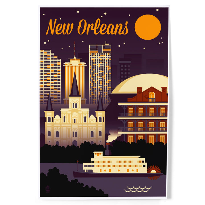 New Orleans, Louisiana, Retro Skyline Chromatic Series, Art & Giclee Prints Art Lantern Press 8 x 12 Art Print 