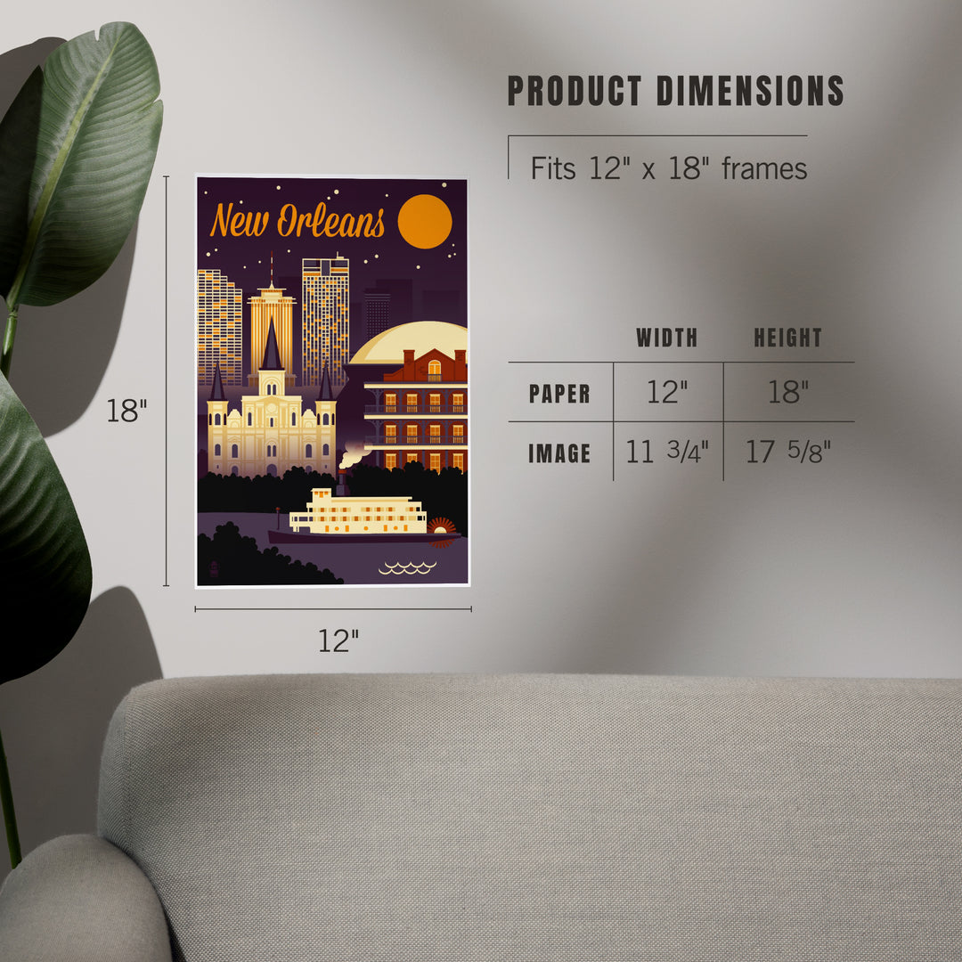 New Orleans, Louisiana, Retro Skyline Chromatic Series, Art & Giclee Prints Art Lantern Press 