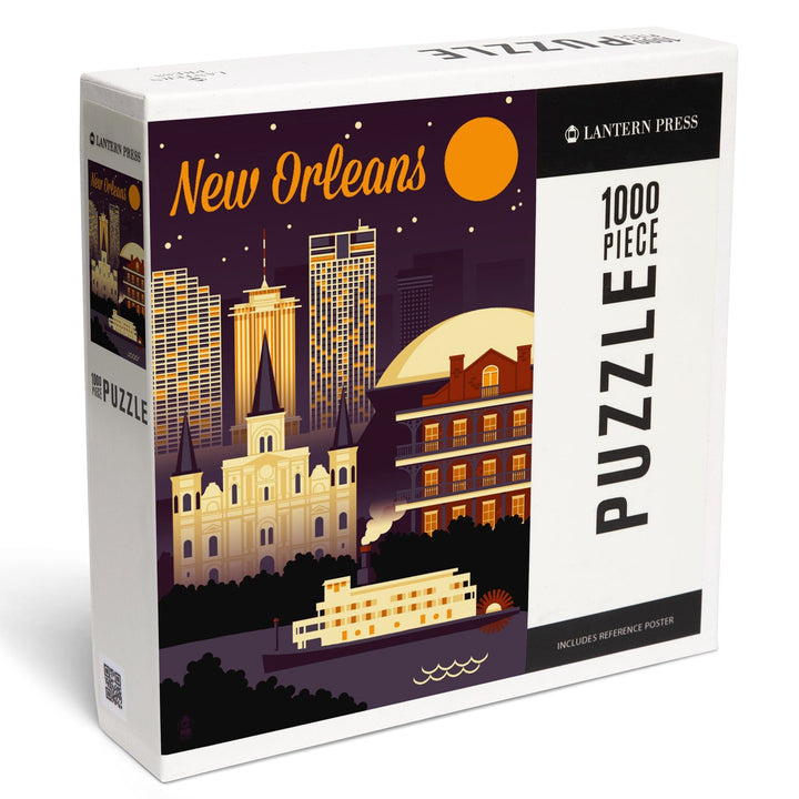 New Orleans, Louisiana, Retro Skyline Chromatic Series, Jigsaw Puzzle Puzzle Lantern Press 