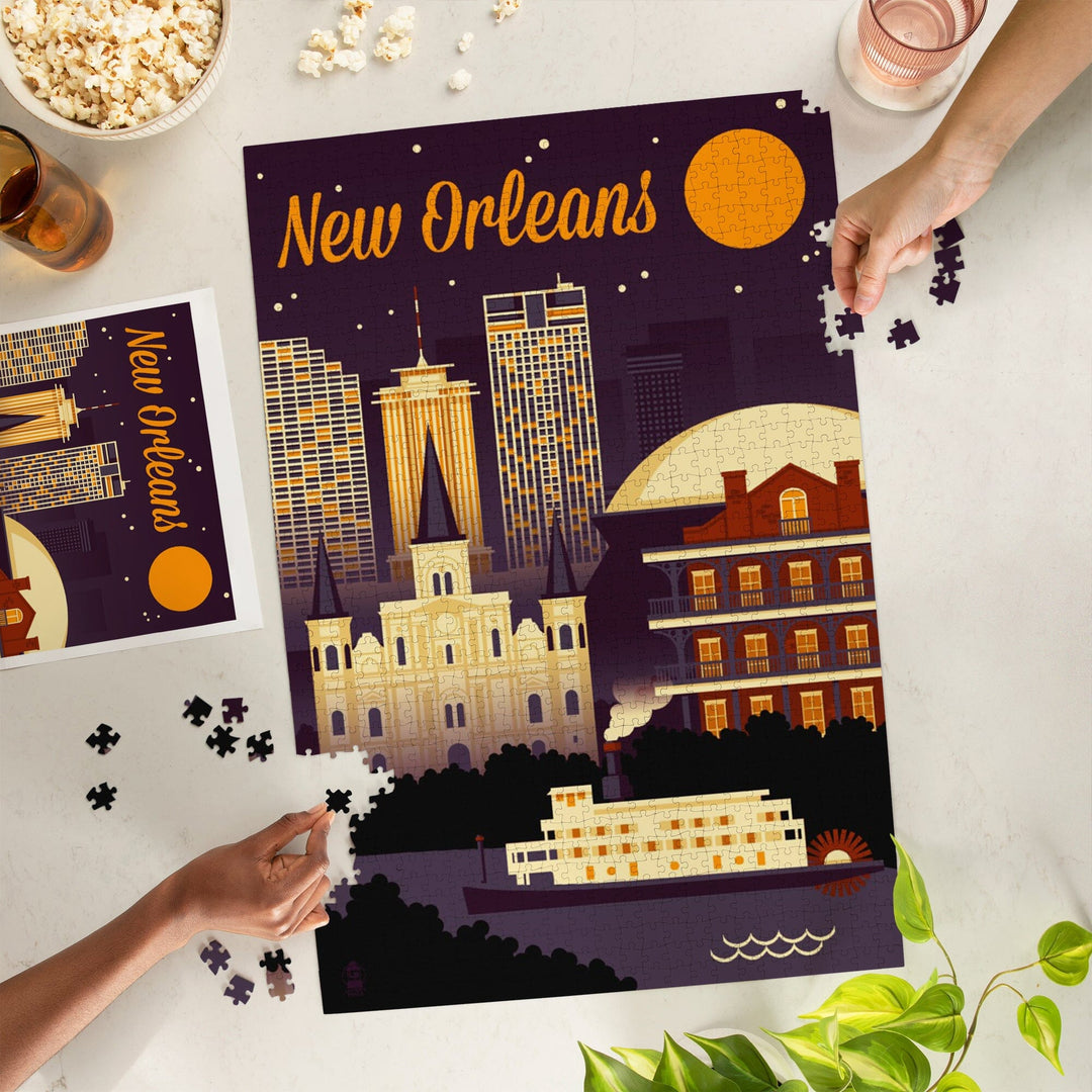 New Orleans, Louisiana, Retro Skyline Chromatic Series, Jigsaw Puzzle Puzzle Lantern Press 