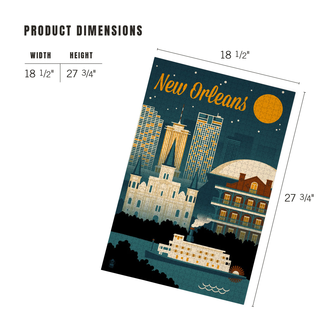 New Orleans, Louisiana, Retro Skyline, Jigsaw Puzzle Puzzle Lantern Press 