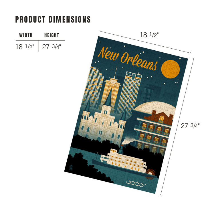 New Orleans, Louisiana, Retro Skyline, Jigsaw Puzzle Puzzle Lantern Press 