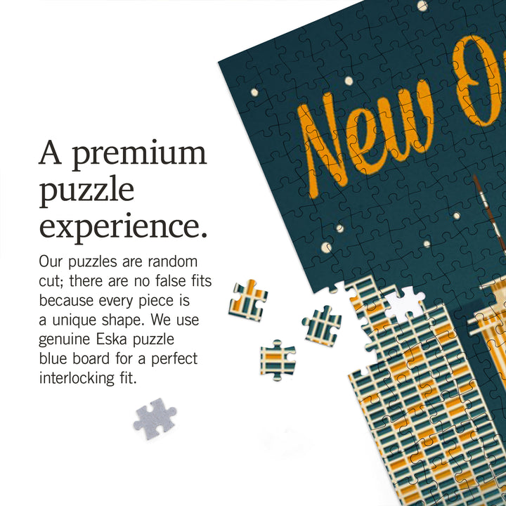 New Orleans, Louisiana, Retro Skyline, Jigsaw Puzzle Puzzle Lantern Press 
