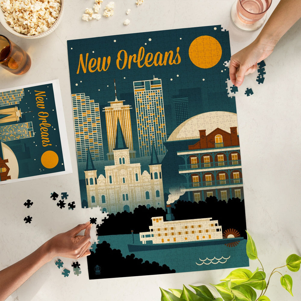 New Orleans, Louisiana, Retro Skyline, Jigsaw Puzzle Puzzle Lantern Press 