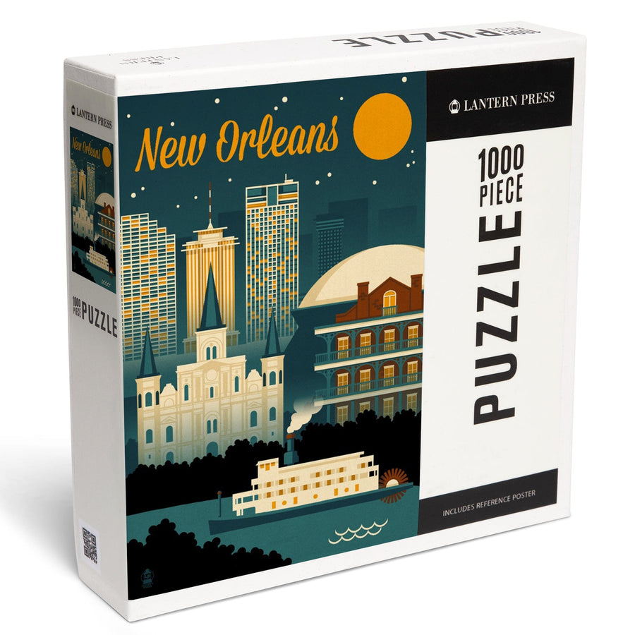 New Orleans, Louisiana, Retro Skyline, Jigsaw Puzzle Puzzle Lantern Press 