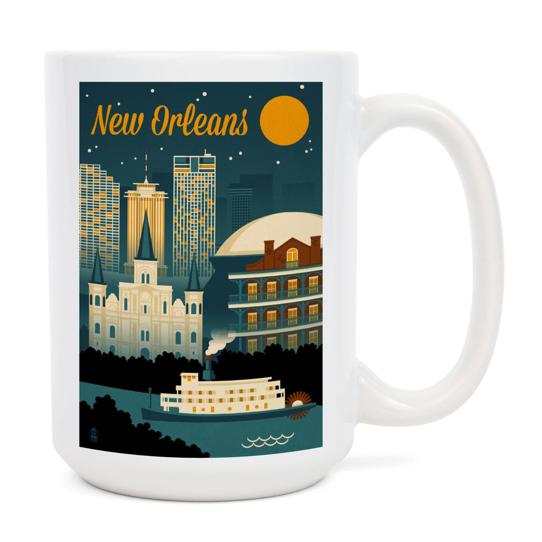 New Orleans, Louisiana, Retro Skyline, Lantern Press Artwork, Ceramic Mug Mugs Lantern Press 
