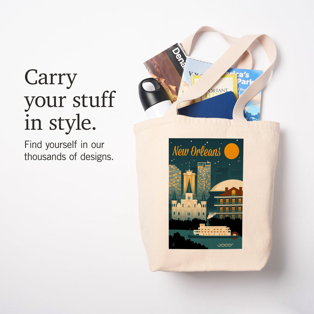 New Orleans, Louisiana, Retro Skyline, Tote Bag Totes Lantern Press 