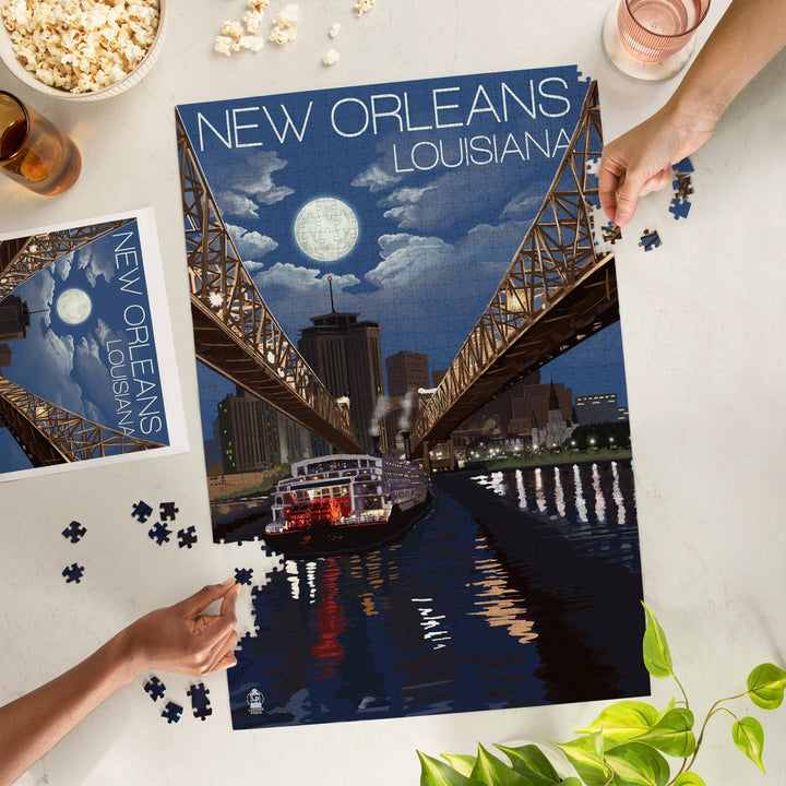 New Orleans, Louisiana, Skyline at Night, Jigsaw Puzzle Puzzle Lantern Press 