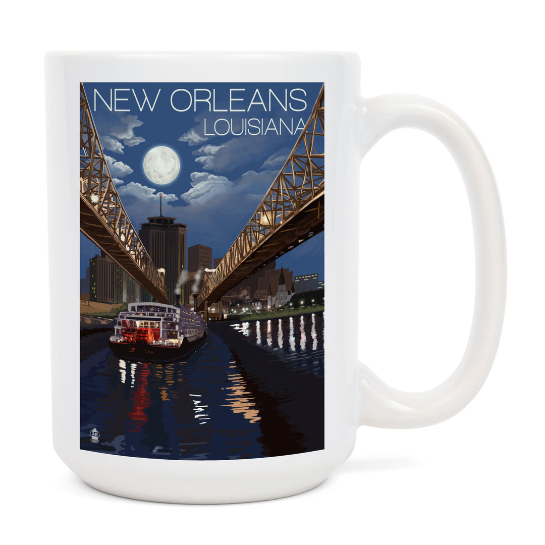 New Orleans, Louisiana, Skyline at Night, Lantern Press Artwork, Ceramic Mug Mugs Lantern Press 
