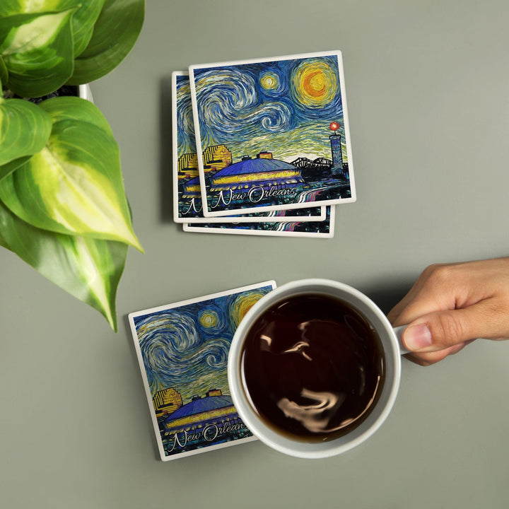 New Orleans, Louisiana, Starry Night City Series, Lantern Press Artwork, Coaster Set Coasters Lantern Press 