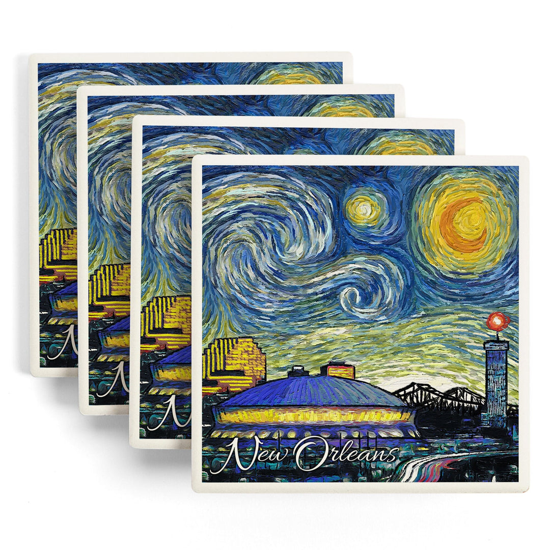 New Orleans, Louisiana, Starry Night City Series, Lantern Press Artwork, Coaster Set Coasters Lantern Press 