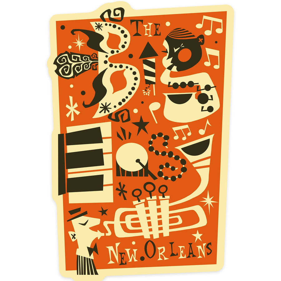 New Orleans, Louisiana, The Big Easy, Contour, Vinyl Sticker Sticker Lantern Press 