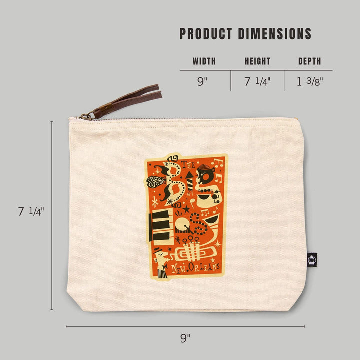 New Orleans, Louisiana, The Big Easy,, Organic Cotton Zipper Pouch, Go Bag Go Bag Lantern Press 