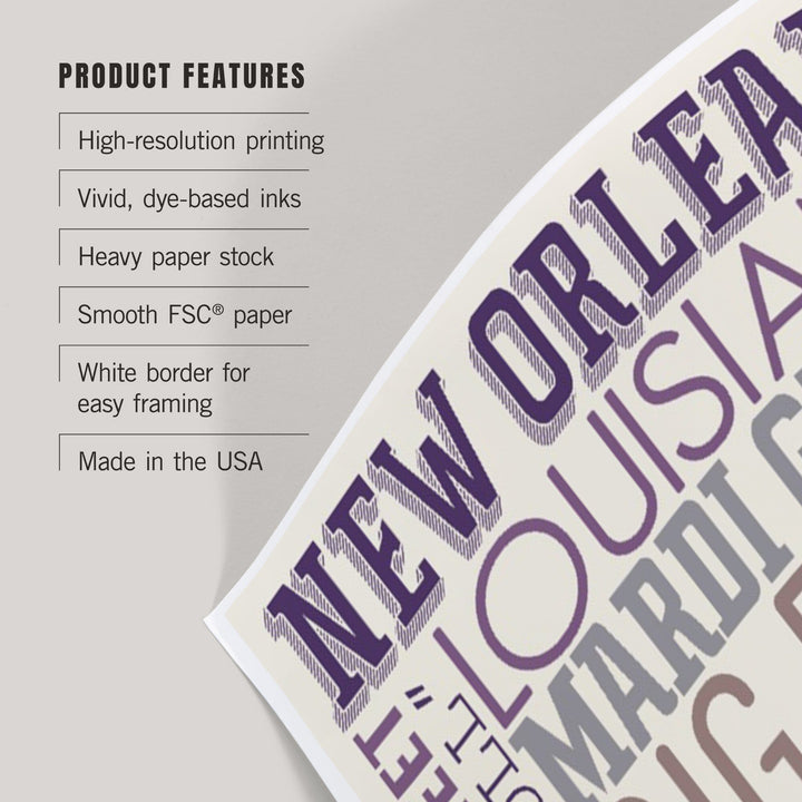 New Orleans, Louisiana, Typography, Art & Giclee Prints Art Lantern Press 