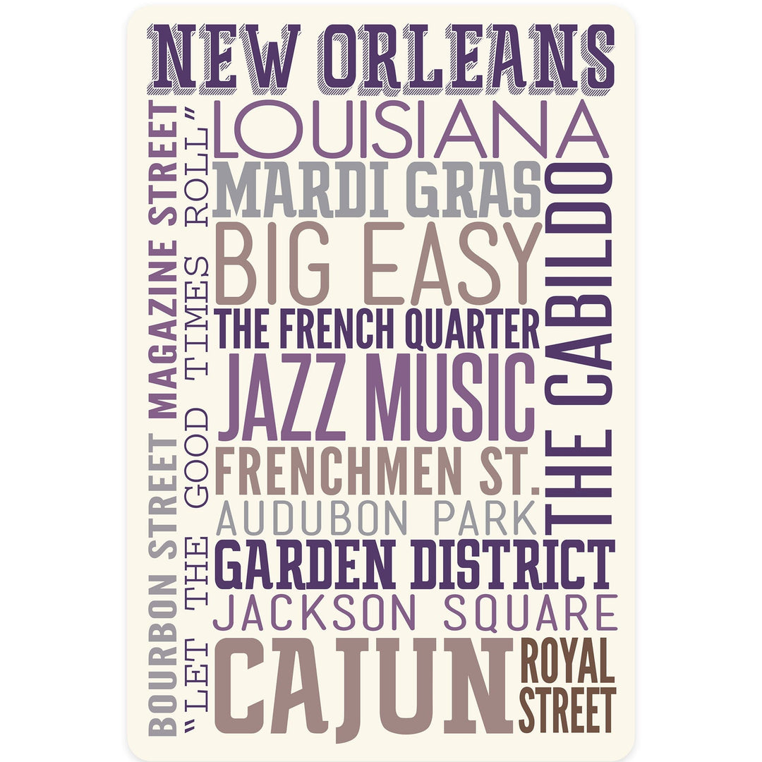 New Orleans, Louisiana, Typography, Contour, Vinyl Sticker Sticker Lantern Press 