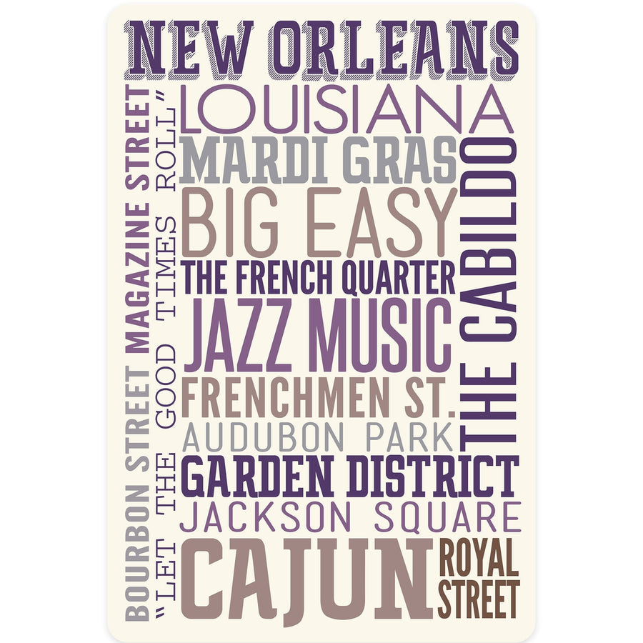 New Orleans, Louisiana, Typography, Contour, Vinyl Sticker Sticker Lantern Press 