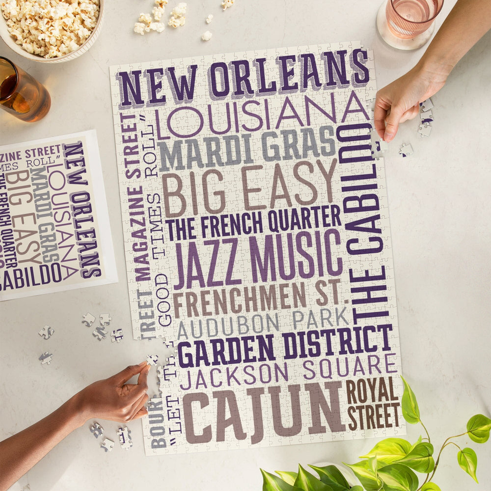 New Orleans, Louisiana, Typography, Jigsaw Puzzle Puzzle Lantern Press 