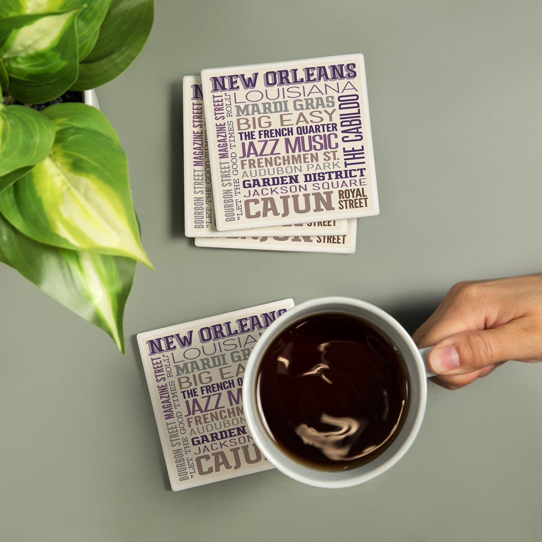 New Orleans, Louisiana, Typography, Lantern Press Artwork, Coaster Set Coasters Lantern Press 