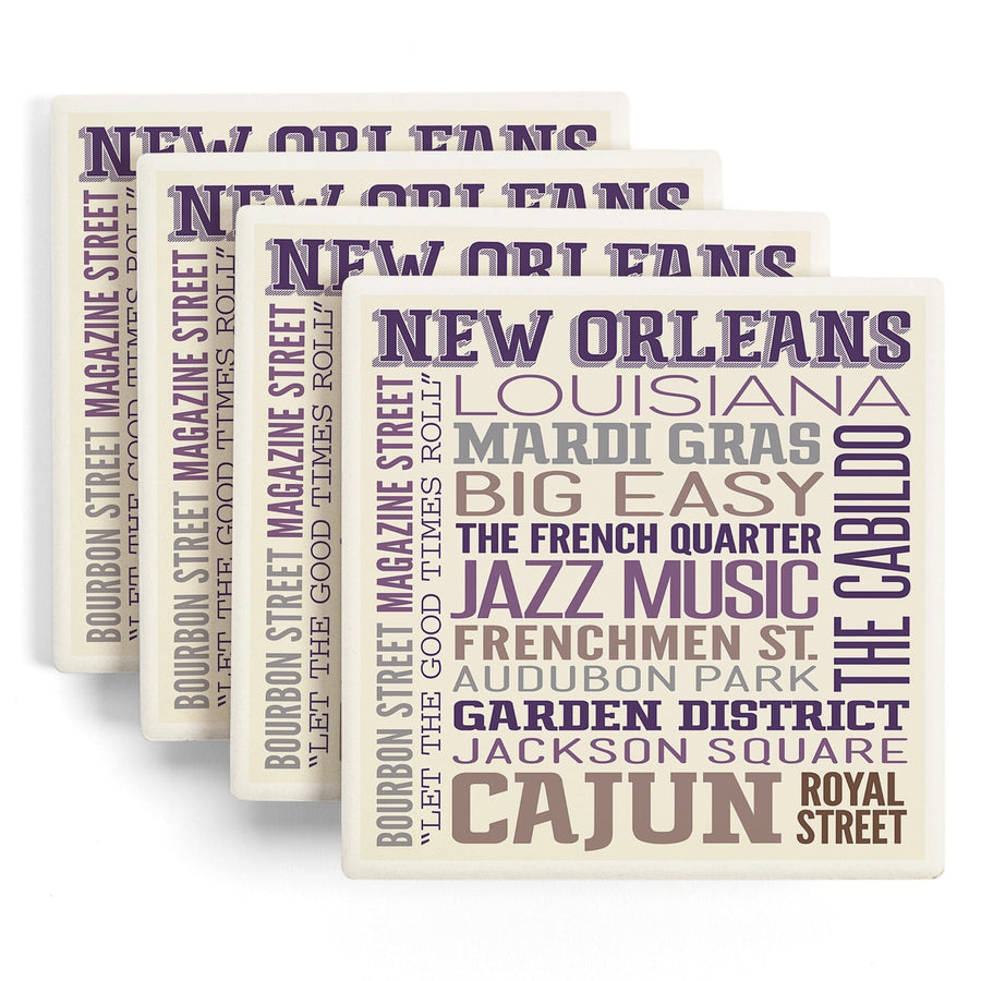 New Orleans, Louisiana, Typography, Lantern Press Artwork, Coaster Set Coasters Lantern Press 