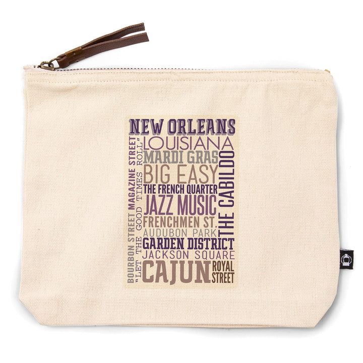 New Orleans, Louisiana, Typography-, Organic Cotton Zipper Pouch, Go Bag Go Bag Lantern Press 