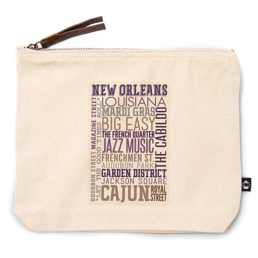 New Orleans, Louisiana, Typography-, Organic Cotton Zipper Pouch, Go Bag Go Bag Lantern Press 