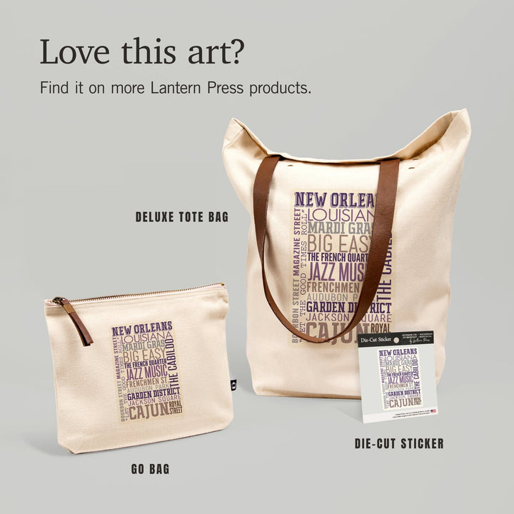 New Orleans, Louisiana, Typography-, Organic Cotton Zipper Pouch, Go Bag Go Bag Lantern Press 