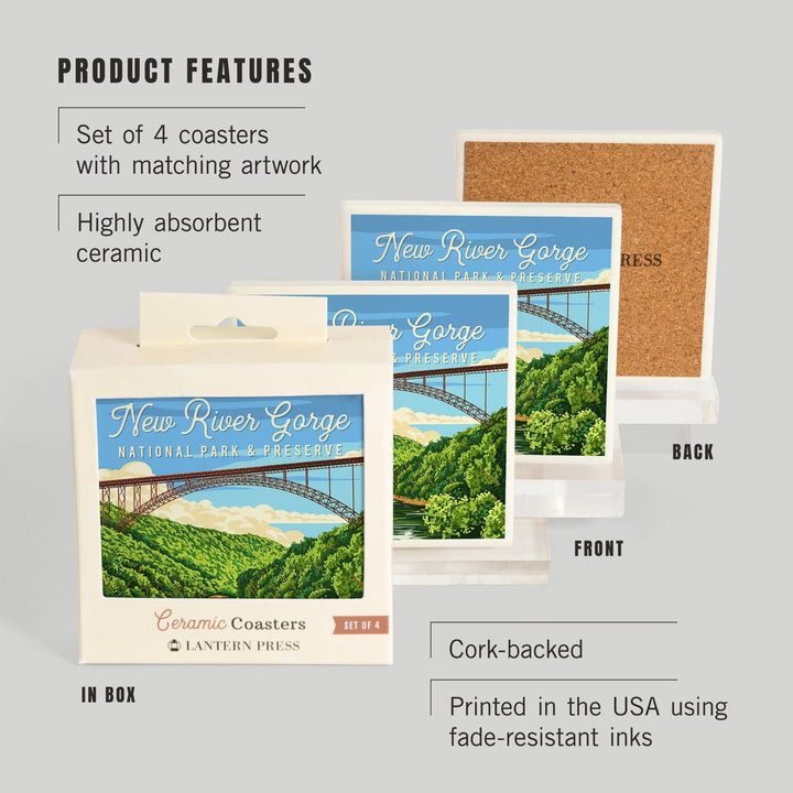 New River Gorge National Park, West Virginia, Painterly National Park Series, Coasters Coasters Lantern Press 