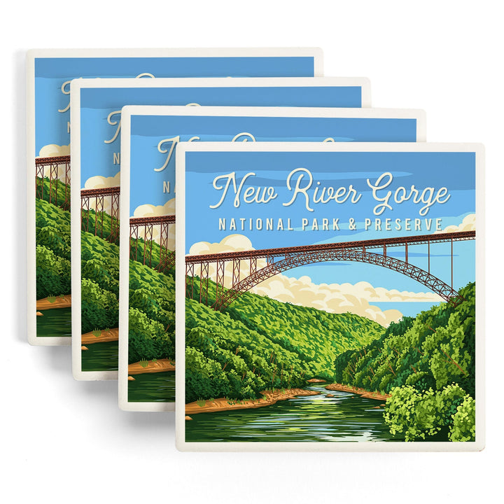 New River Gorge National Park, West Virginia, Painterly National Park Series, Coasters Coasters Lantern Press 