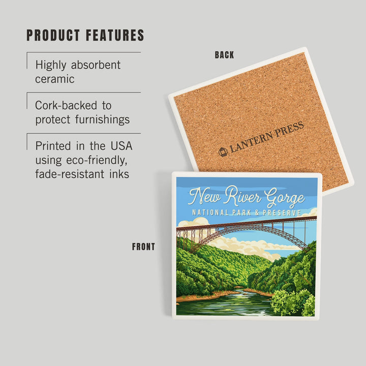 New River Gorge National Park, West Virginia, Painterly National Park Series, Coasters Coasters Lantern Press 