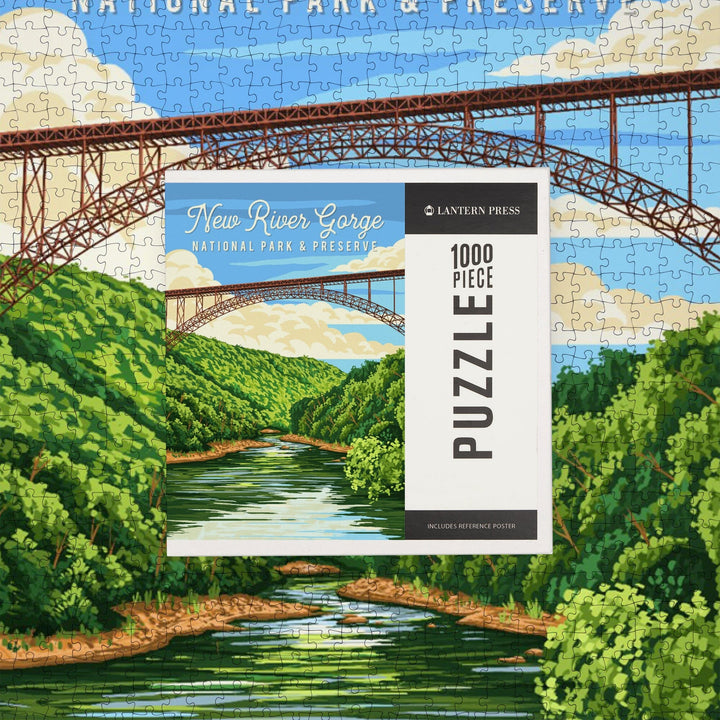 New River Gorge National Park, West Virginia, Painterly National Park Series, Jigsaw Puzzle Puzzle Lantern Press 