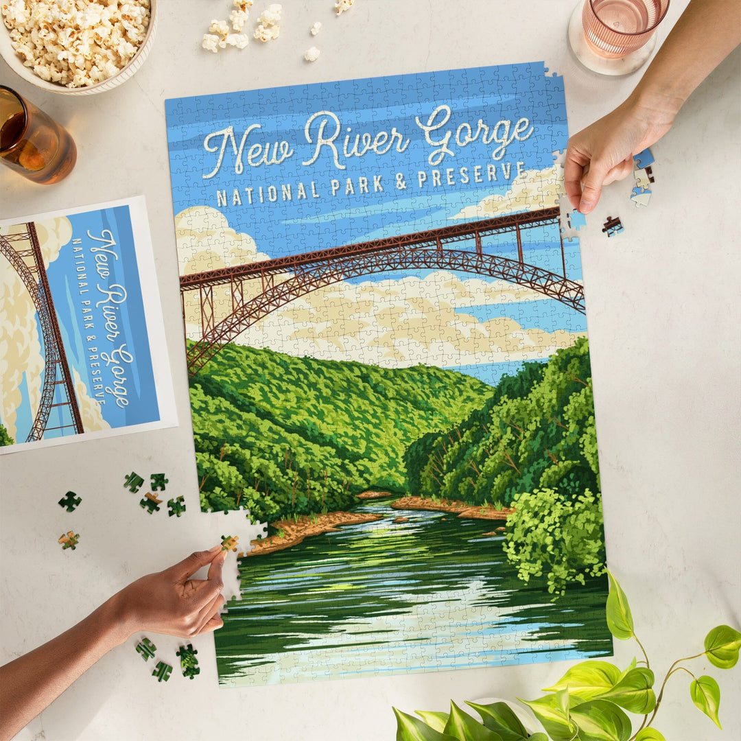 New River Gorge National Park, West Virginia, Painterly National Park Series, Jigsaw Puzzle Puzzle Lantern Press 