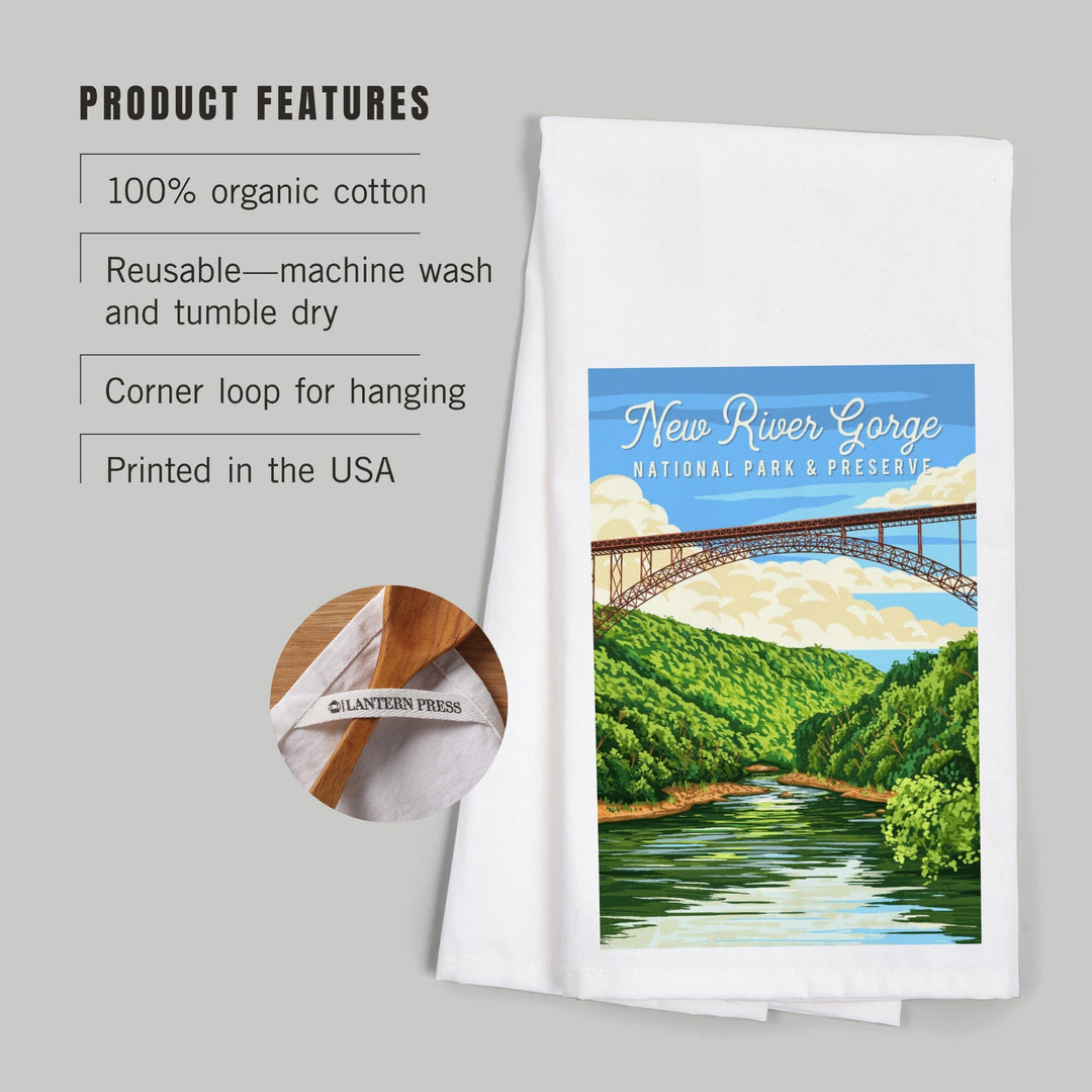 New River Gorge National Park, West Virginia, Painterly National Park Series, Organic Cotton Kitchen Tea Towels Kitchen Lantern Press 