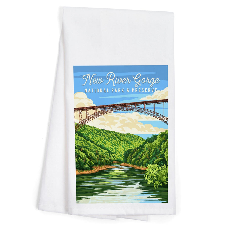 New River Gorge National Park, West Virginia, Painterly National Park Series, Organic Cotton Kitchen Tea Towels Kitchen Lantern Press 