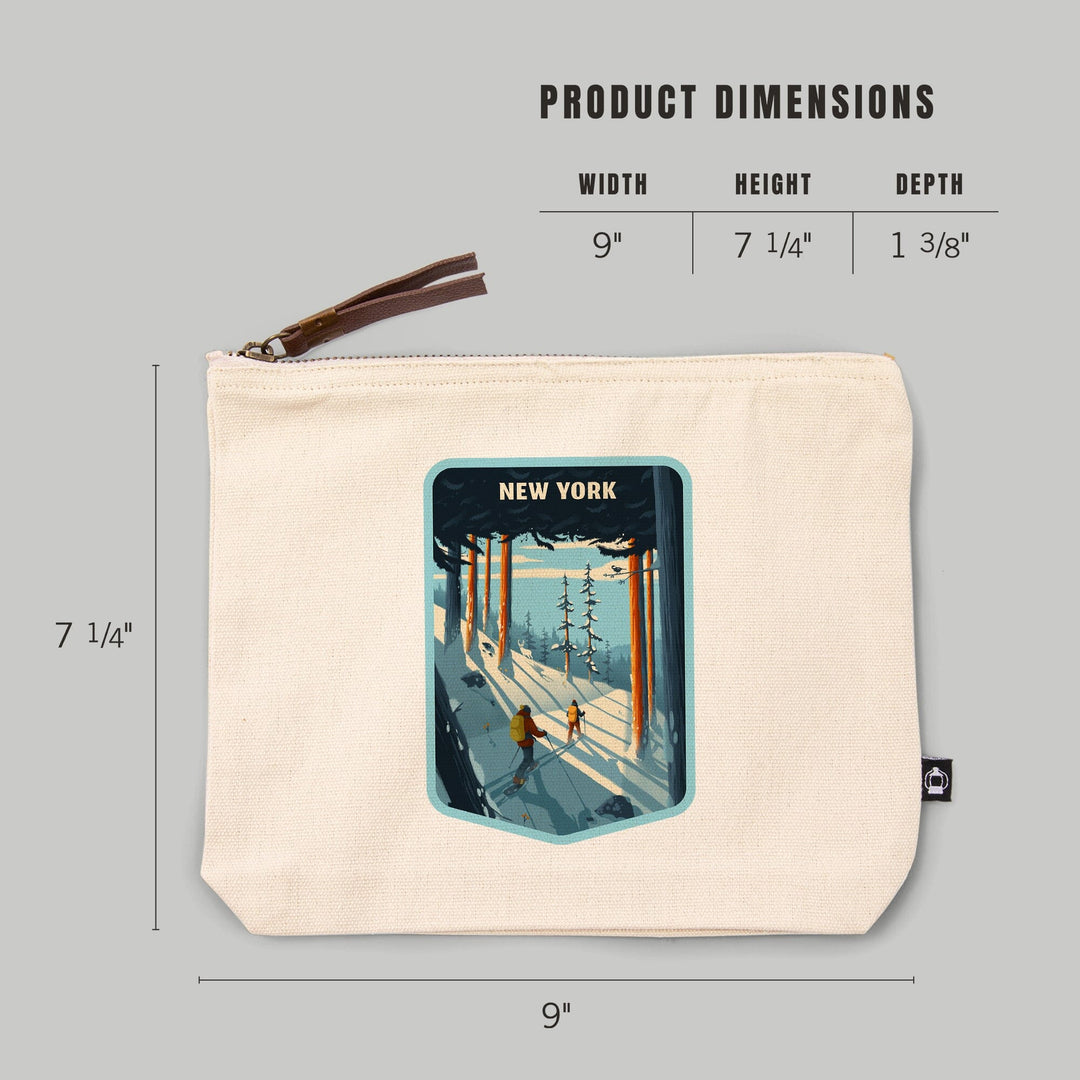New York, Better on Foot, Snowshoeing,, Organic Cotton Zipper Pouch, Go Bag Go Bag Lantern Press 