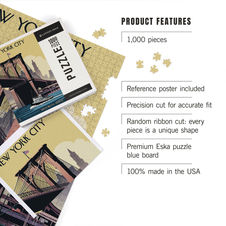 New York, Brooklyn Bridge, Jigsaw Puzzle Puzzle Lantern Press 