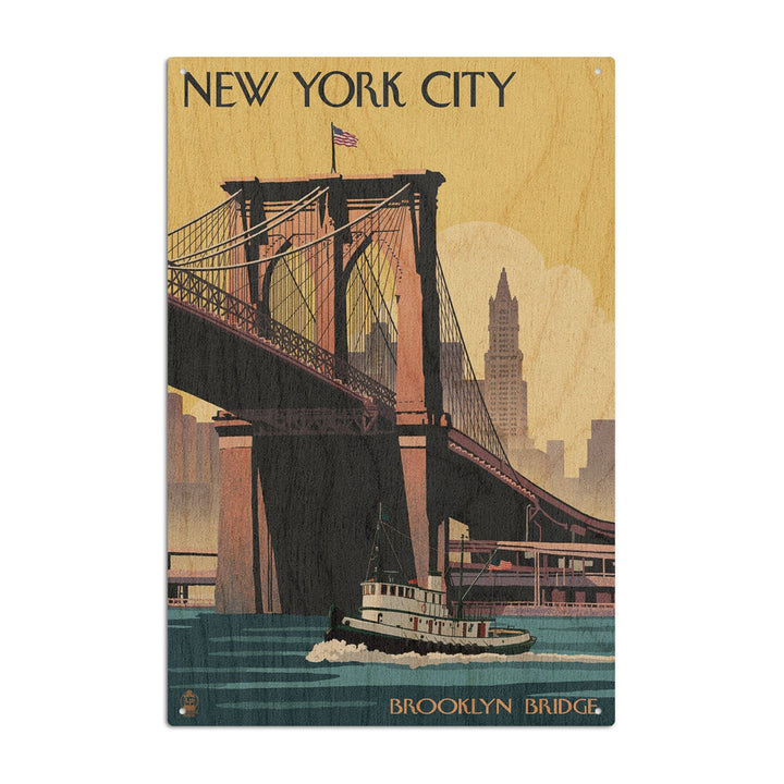 New York, Brooklyn Bridge, Lantern Press Artwork, Wood Signs and Postcards Wood Lantern Press 10 x 15 Wood Sign 