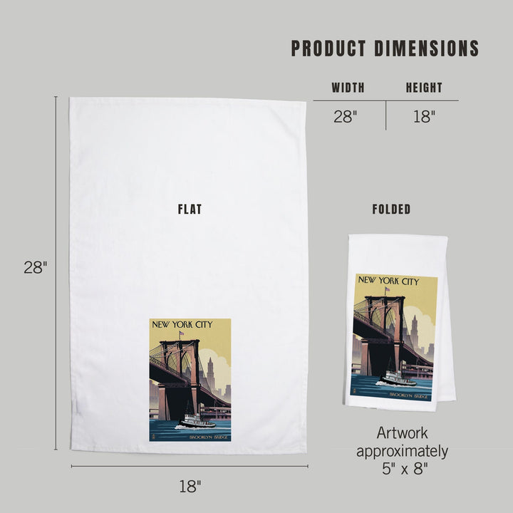 New York, Brooklyn Bridge, Organic Cotton Kitchen Tea Towels Kitchen Lantern Press 