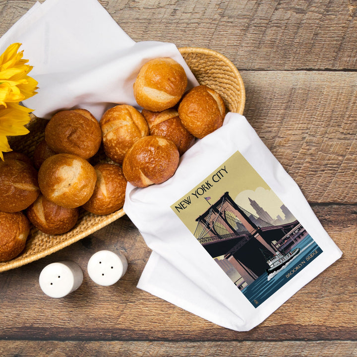 New York, Brooklyn Bridge, Organic Cotton Kitchen Tea Towels Kitchen Lantern Press 